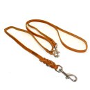 STUFENLOS verstellbare Multifunktionsleine, Fettleder  12mm / 2,4m HELL-BRAUN (cognac) MESSING