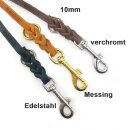 STUFENLOS verstellbare Multifunktionsleine, Fettleder  12mm / 2,4m HELL-BRAUN (cognac) MESSING