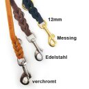 STUFENLOS verstellbare Multifunktionsleine, Fettleder  12mm / 2,4m HELL-BRAUN (cognac) MESSING