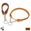 Halsband mit Zugstopp-Kette aus Fettleder 20 mm 60-70 cm HELL-BRAUN (cognac)