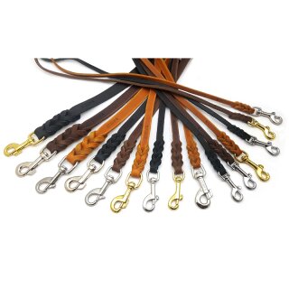 Fhrleine DUNKEL-BRAUN Fettleder geflochten, 100 cm / 12 mm Haken EDE