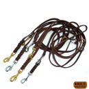 Verstellbare Multifunktionsleine,  Fettleder geflochten DUNKEL-BRAUN 10mm Haken verchromt