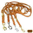 Verstellbare Multifunktionsleine,  Fettleder geflochten DUNKEL-BRAUN 10mm Haken verchromt