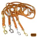 Verstellbare Multifunktionsleine,  Fettleder geflochten DUNKEL-BRAUN 10mm Haken Edelstahl