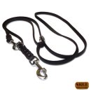 Verstellbare Multifunktionsleine,  Fettleder geflochten SCHWARZ 12mm Haken Edelstahl