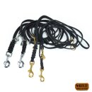 Verstellbare Multifunktionsleine,  Fettleder geflochten SCHWARZ 12mm Haken Edelstahl