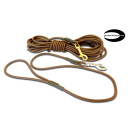 Eine lange und eine kurze Modler Coated Rope Leine in braun und genuine Biothane USA Logo