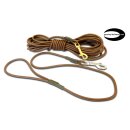 Eine lange und eine kurze Modler Coated Rope Leine in braun und genuine Biothane USA Logo