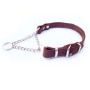 Drei Modler Fettlederhalsbänder mit Zugstopp-Kette aus Edelstahl in dunkelbraun, hellbraun und schwarz