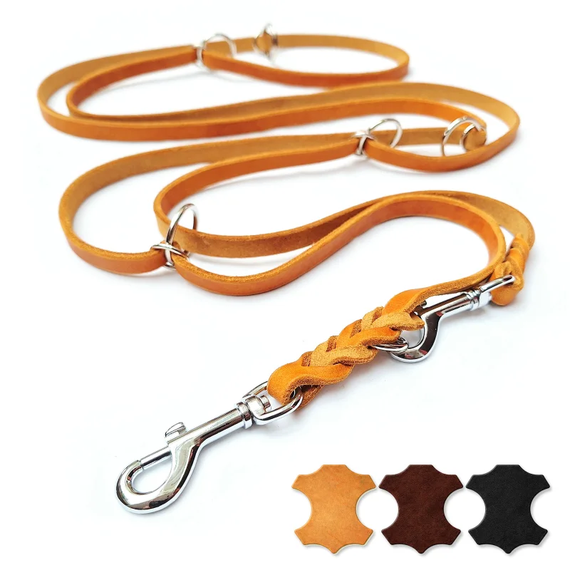 Lederleine mit 6 Ringen und zwei Haken