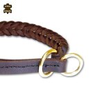 Geflochtenes Halsband aus dunkelbraunem Leder mit Zugstopp und Ring aus Messing