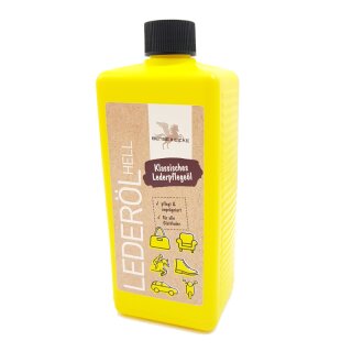 Gelbe Flasche mit Fettleder Pflegeöl