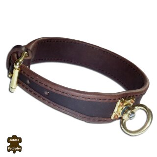Geschlossenes Schweißhalsband / Schweißhalsung aus dunkelbraunem Fettleder mit Messing Beschlägen