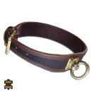 Geschlossenes Schweißhalsband / Schweißhalsung aus dunkelbraunem Fettleder mit Messing Beschlägen